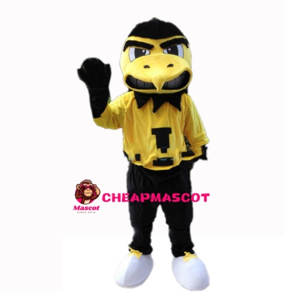 Big Mouth Eagle In Yellow Shirt Mascot Costume