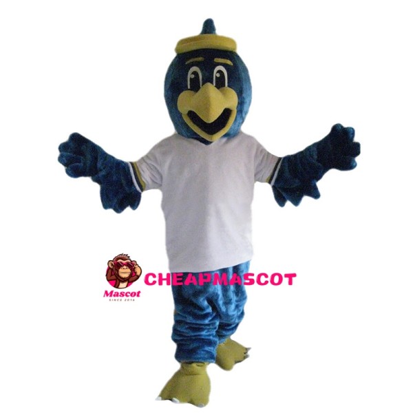 Blue Bird With White Shirt Mascot Costume