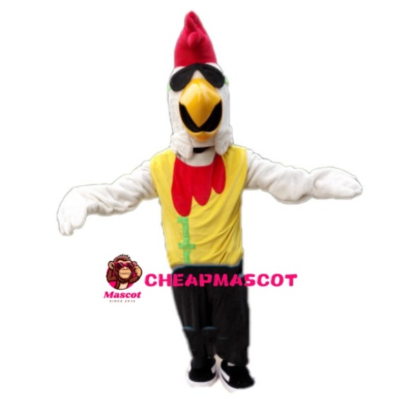 Majestic Cock Wearing Yellow Top Mascot Costume