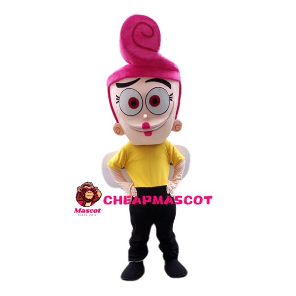 Lady With Pink Curly Hair Mascot Costume