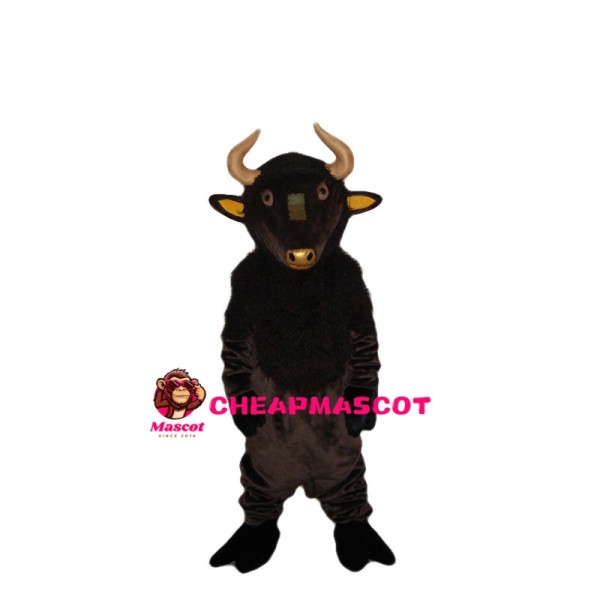 Black Bull With Golden Horns Mascot Costume