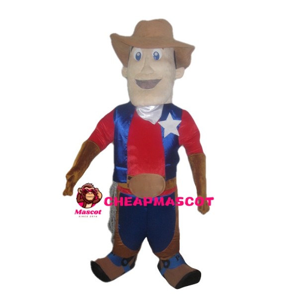 Square Face Man Wearing Brown Hat Mascot Costume