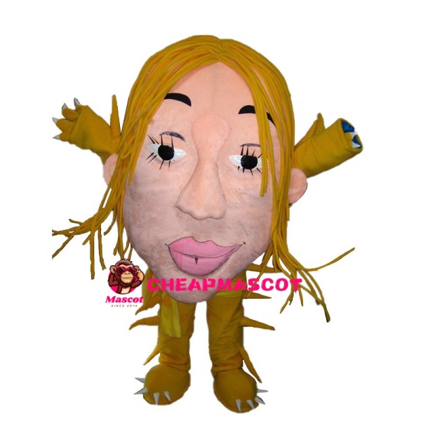 Big Face Monster With Yellow Hair Mascot Costume