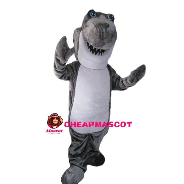 Grey Dinosaur With Big Mouth Mascot Costume