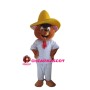 Happy Bear Wearing White Set Mascot Costume