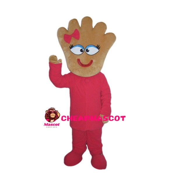 Pink Doll With Palm Shaped Head Mascot Costume