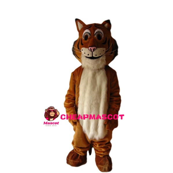 Brown & White Plush Tiger Mascot Costume
