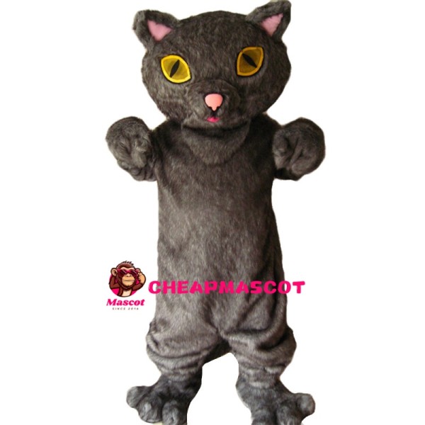 Grey Cat With Yellow Eyes Mascot Costume