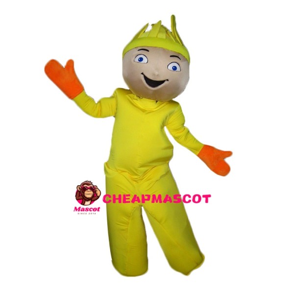 Yellow Doll Wearing Orange Gloves Mascot Costume