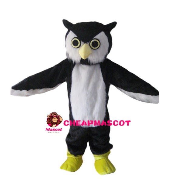 Long Fur Black & White Owl Mascot Costume