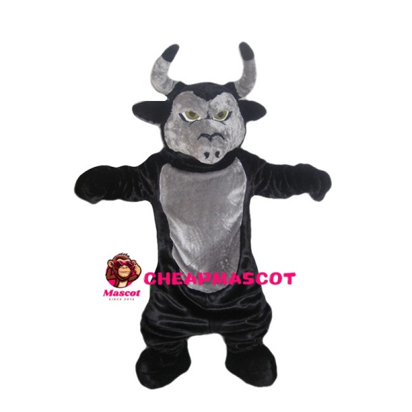 Powerful Black & Grey Bull Mascot Costume