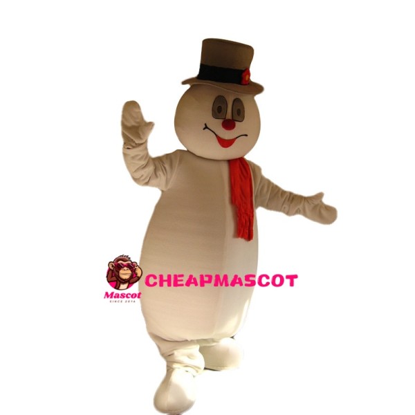 Lively Snowman With Brown Hat Mascot Costume