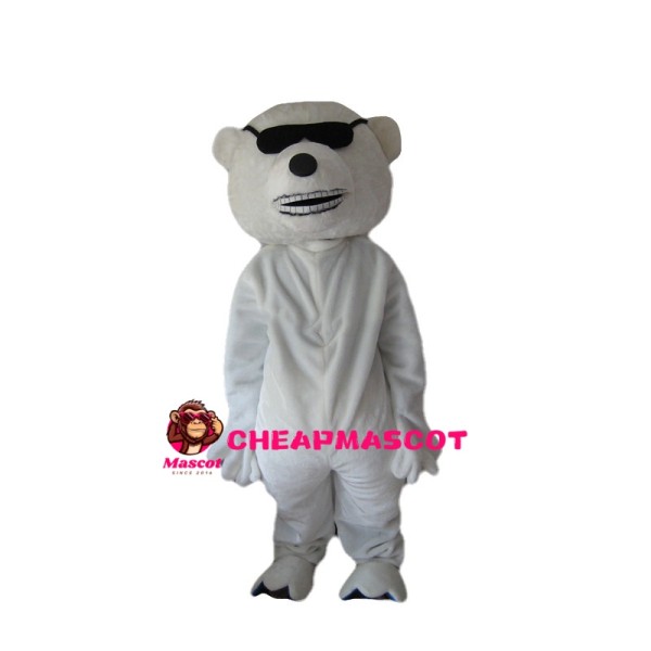 Polar Bear With Black Blindfold Mascot Costume