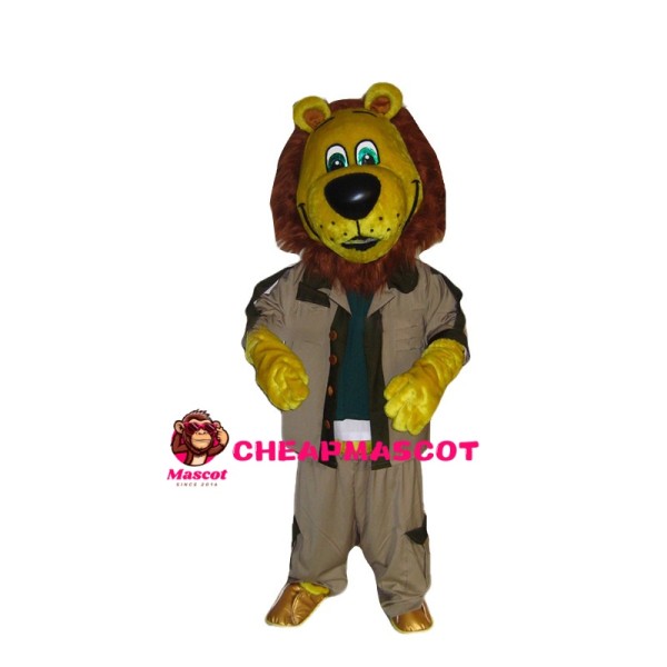 Yellow Lion In Tooling Jacket Mascot Costume