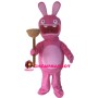 Pink Crazy Rabbit Holding Toilet Plug Mascot Costume