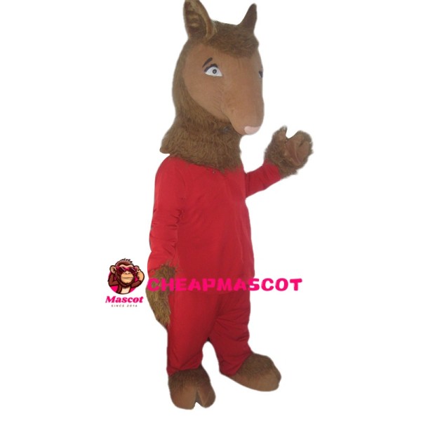 Brown Fawn In Red Set Mascot Costume