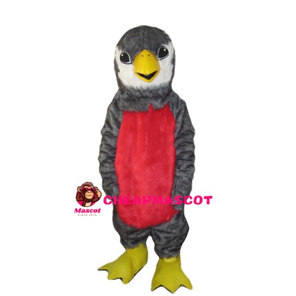 Grey & Red Furry Bird Mascot Costume