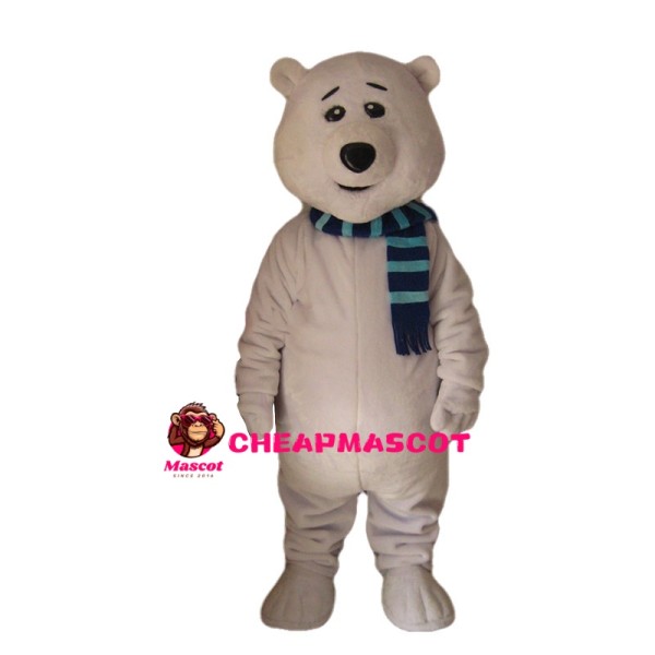 Amiable Bear With Blue Scarf Mascot Costume