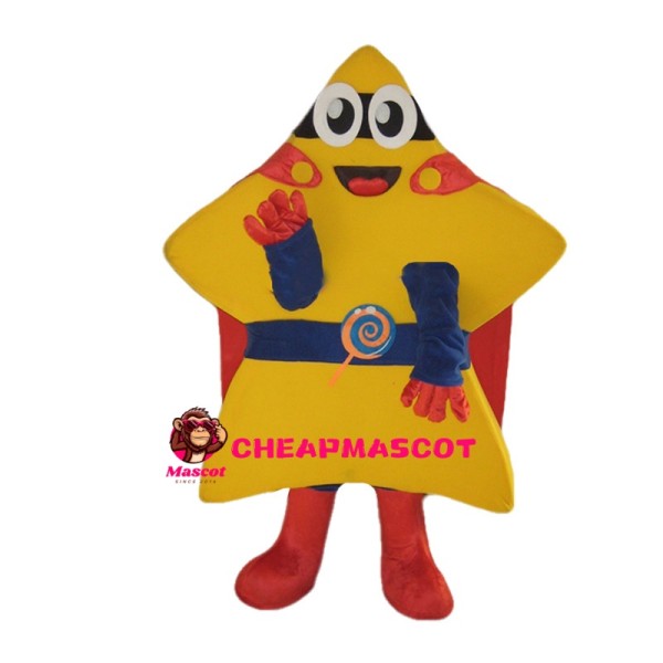 Yellow Star Mascot Costume Tied With Blue Belt