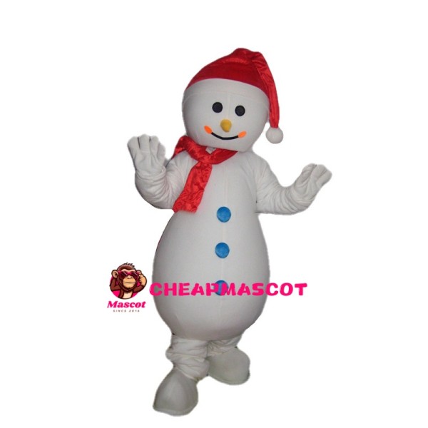 Polite Snowman With Blue Buttons Mascot Costume