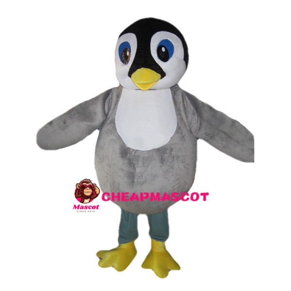 Gray Penguin With Blue Eyes Mascot Costume