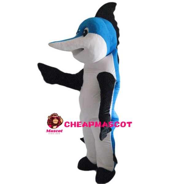 Blue Dolphin With Black Fin Mascot Costume