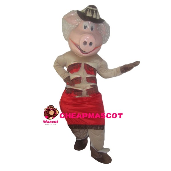 Female Pig With Red Skirt Mascot Costume