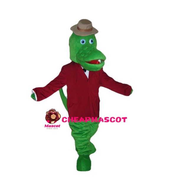 Polite Crocodile With Red Suit Mascot Costume