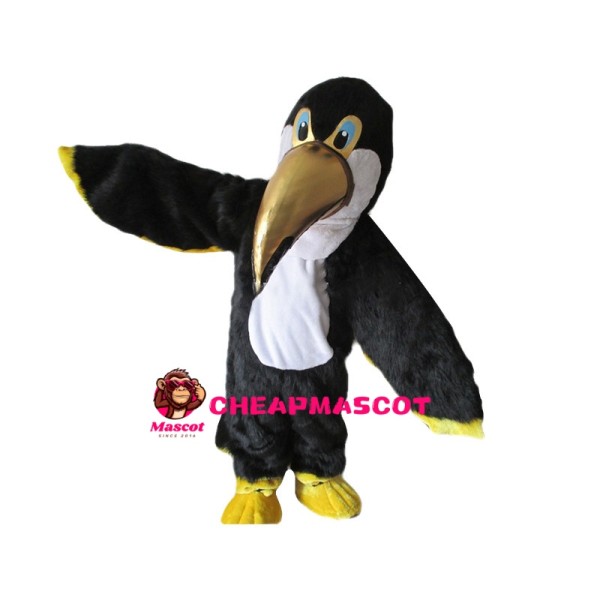 Black Toucan With Golden Beak Mascot Costume