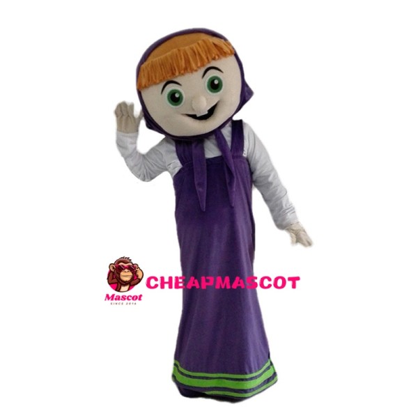 Good-hearted Woman In Purple Dress Mascot Costume