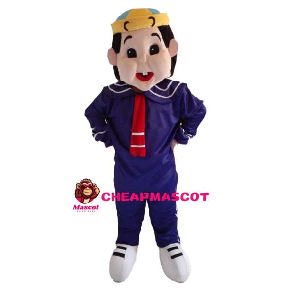 Big Face Boy Wearing Blue Sailor Suit Mascot Costume