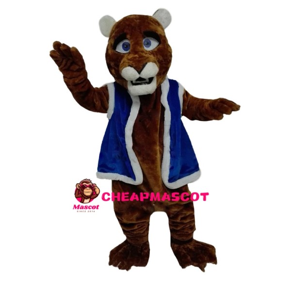 Tiger Wearing Blue Plush Waistcoat Mascot Costume