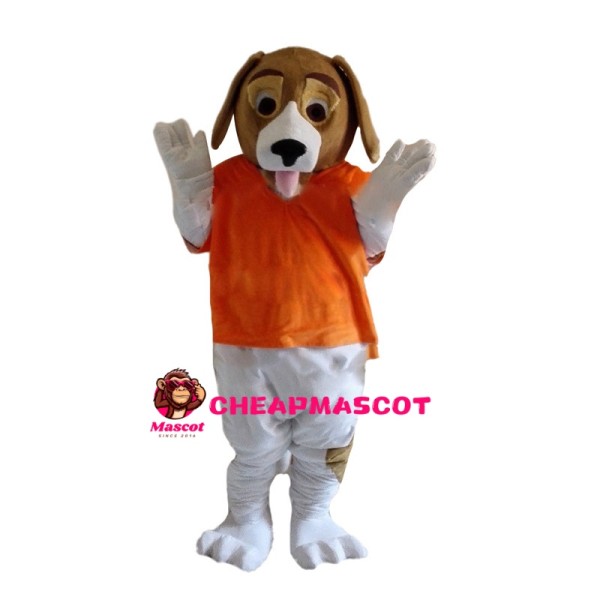 Dog Wearing Orange Vest Mascot Costume