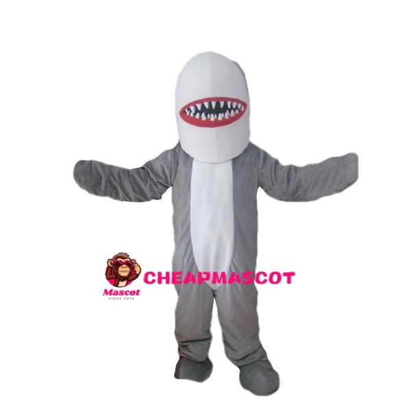 Gray Shark With Sharp Tooth Mascot Costume