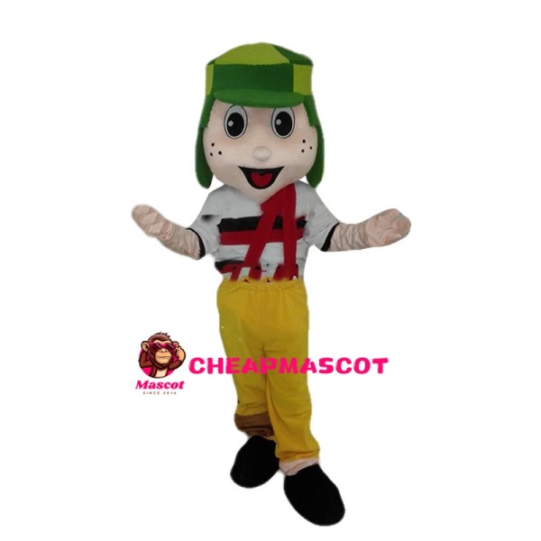 Freckled Little Boy In Yellow Pants Mascot Costume