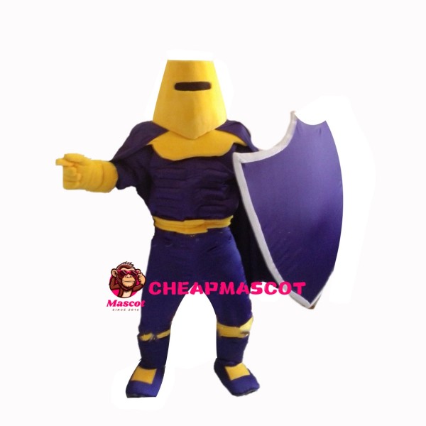 Sturdy Protective Soldier Holding Shield Mascot Costume