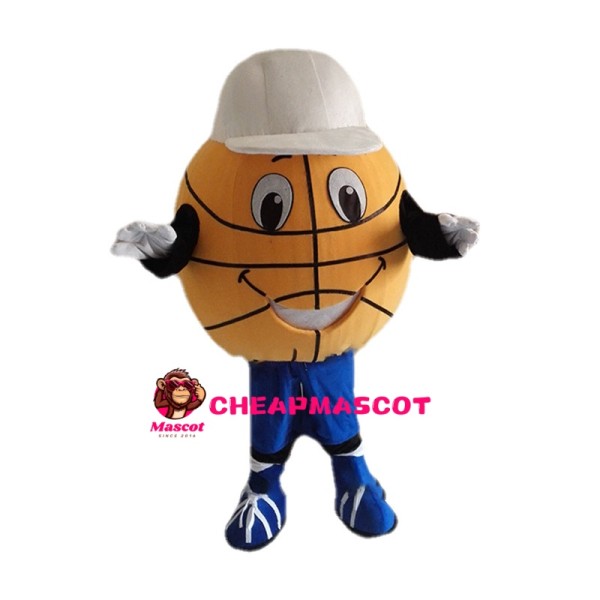 Cartoon Basketball Wearing White Cap Mascot Costume