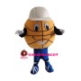 Cartoon Basketball Wearing White Cap Mascot Costume