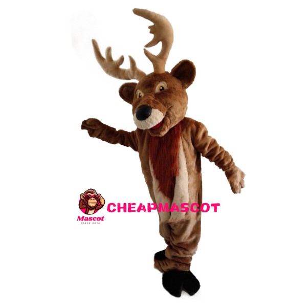 Cheerful Brown Reindeer Mascot Costume