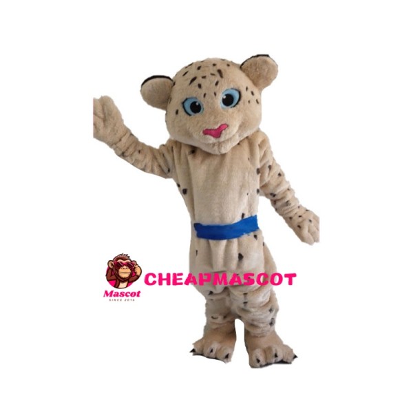 Khaki Leopard With Blue Belt Mascot Costume
