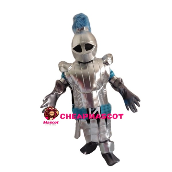 Soldier Wearing Silver Armor Mascot Costume