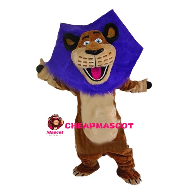 Roaring Lion With Blue Mane Mascot Costume