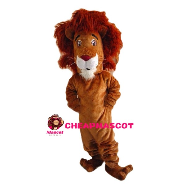 Confused Brown Lion Mascot Costume