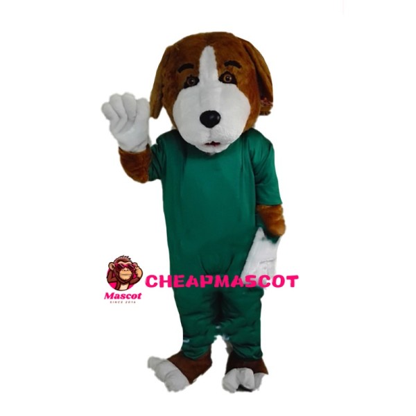 Honest Dog In Green Set Mascot Costume