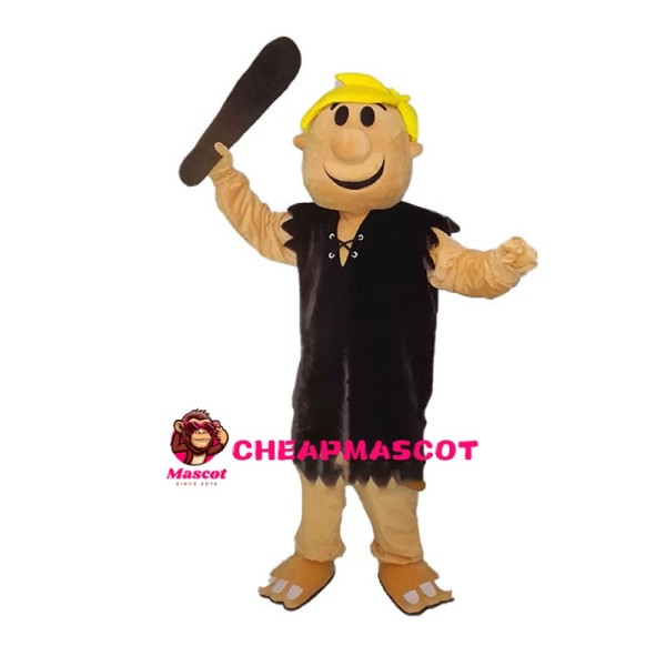 Yellow Hair Man Carrying Wooden Club Mascot Costume