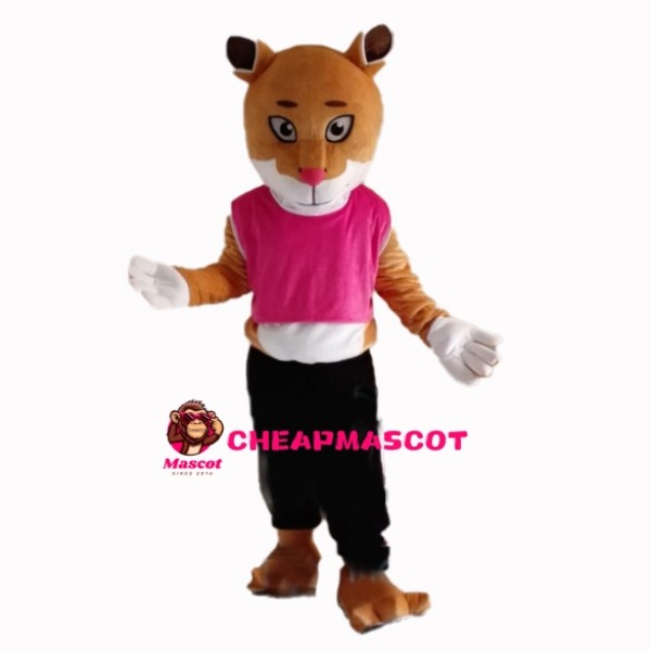 Young Tiger With Pink Vest Mascot Costume