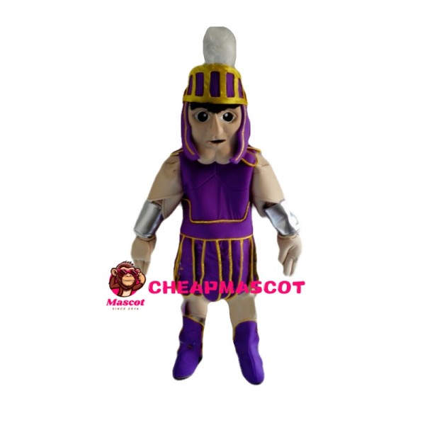 Brave Warrior With Purple Armor Mascot Costume