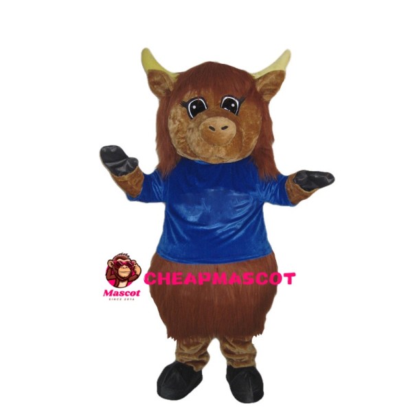 Brown Calf With Blue Clothes Mascot Costume