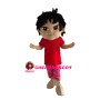 Black Hair Boy With Red Top Mascot Costume