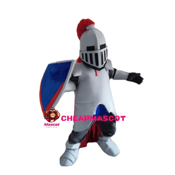 White Samurai Holding Shield Mascot Costume